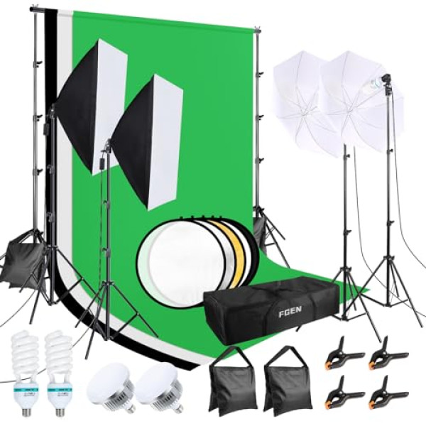 Kit Studio Photo FGen - Éclairage Complet & 3 Fonds